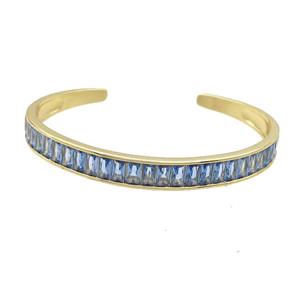 Copper Bangle Pave Blue Zircon Gold Plated, approx 7.5mm, 50-60mm