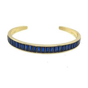 Copper Bangle Pave Darkblue Zircon Gold Plated, approx 7.5mm, 50-60mm