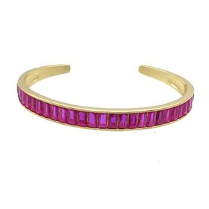 Copper Bangle Pave Hotpink Zircon Gold Plated, approx 7.5mm, 50-60mm