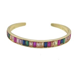 Copper Bangle Pave Multicolor Zircon Gold Plated, approx 7.5mm, 50-60mm
