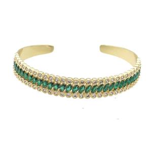 Copper Bangle Pave Green Zircon Gold Plated, approx 10mm, 55-60mm