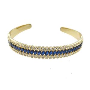 Copper Bangle Pave Blue Zircon Gold Plated, approx 10mm, 55-60mm