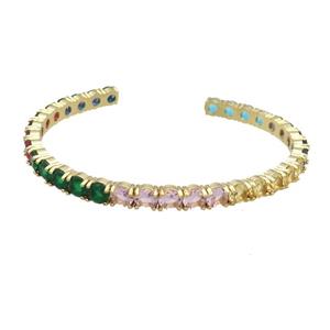Copper Bangle Pave Multicolor Zircon Gold Plated, approx 5.5mm, 55-60mm