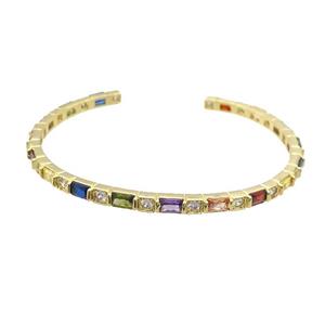 Copper Bangle Pave Multicolor Zircon Gold Plated, approx 4mm, 55-60mm