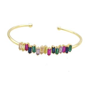 Copper Bangle Pave Multicolor Zircon Gold Plated, approx 8mm, 50-60mm