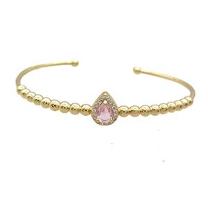 Copper Bangle Pave Pink Crystal Gold Plated, approx 9-11mm, 4mm, 55-60mm