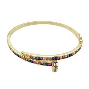 Copper Bangle Pave Multicolor Zircon Gold Plated, approx 9mm, 4mm, 50-60mm