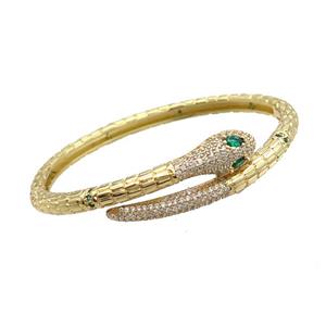 Copper Bangle Pave Zircon Snake Gold Plated, approx 5-9mm, 50-60mm