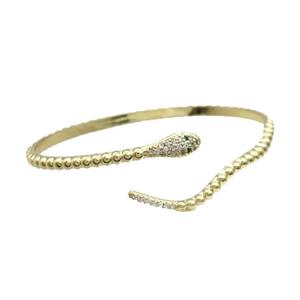 Copper Bangle Pave Zircon Snake Gold Plated, approx 3-5mm, 52-60mm