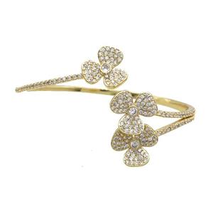 Copper Bangle Pave Zircon Clover Gold Plated, approx 14mm, 50-55mm