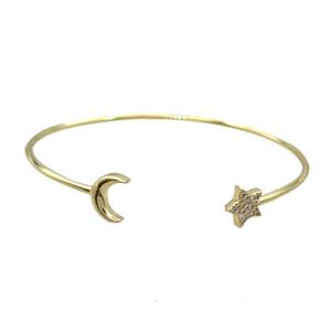 Copper Bangle Pave Zircon Moon Star Gold Plated, approx 10mm, 55-65mm