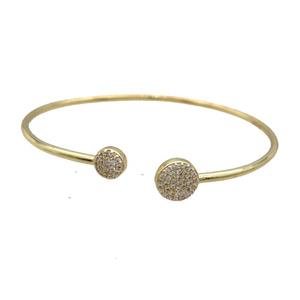 Copper Bangle Pave Zircon Button Circle Gold Plated, approx 7mm, 9mm, 55-65mm