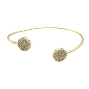 Copper Bangle Pave Zircon Button Circle Gold Plated, approx 11.5mm, 55-65mm