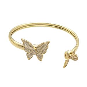 Copper Bangle Pave Zircon Butterfly Gold Plated, approx 13-17mm, 20mm, 55mm dia