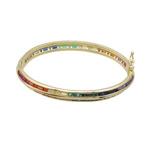Copper Bangle Pave Multicolor Zircon Gold Plated, approx 6.5mm, 50-60mm
