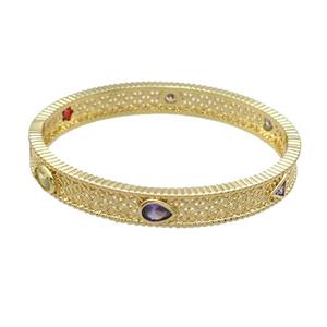 Copper Bangle Pave Multicolor Zircon Gold Plated, approx 9mm, 50-60mm