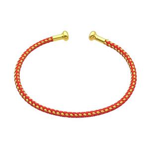 Copper Bangle Red Nylon Wire Wrapped Gold Plated, approx 3mm