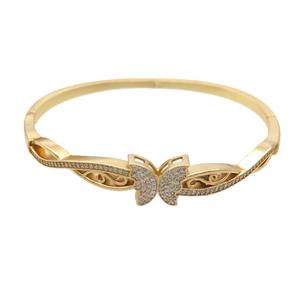 Copper Bangle Pave Zircon Butterfly Gold Plated, approx 10-13mm, 50-60mm dia
