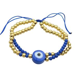 Copper Bracelet With Blue Seed Glass Evil Eye Adjustable Gold Plated, approx 12mm, 3.5mm, 20-24cm length