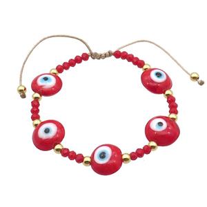 Red Lampwork Bracelet Evil Eye Copper Adjustable, approx 13mm, 3.5mm, 20-24cm length