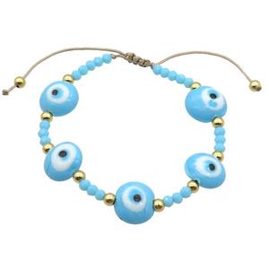 Blue Lampwork Bracelet Evil Eye Copper Adjustable, approx 13mm, 3.5mm, 20-24cm length