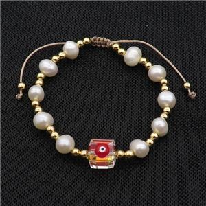 Pearl Bracelet With Evil Eye Copper Adjustable, approx 10mm, 8mm, 4mm, 20-24cm length