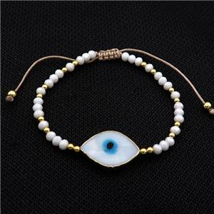 White Crystal Glass Bracelet Evil Eye Adjustable, approx 14-20mm, 3mm, 20-24cm length