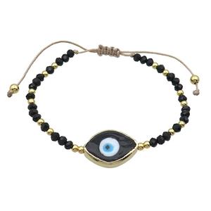 Black Crystal Glass Bracelet Evil Eye Adjustable, approx 14-20mm, 3mm, 20-24cm length