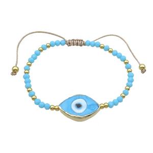 Blue Crystal Glass Bracelet Evil Eye Adjustable, approx 14-20mm, 3mm, 20-24cm length
