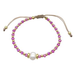 Hotpink Crystal Glass Bracelet Pearl Adjustable, approx 9mm, 3.5mm, 20-24cm length