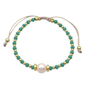 Green Crystal Glass Bracelet Pearl Adjustable, approx 9mm, 3.5mm, 20-24cm length