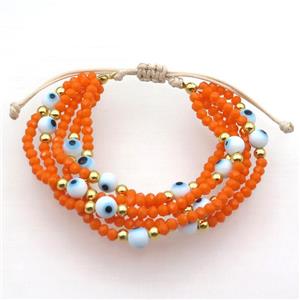 Orange Crystal Glass Bracelet Evil Eye Adjustable, approx 6mm, 3.5mm, 20-24cm length