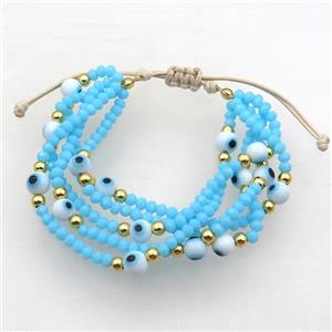 Blue Crystal Glass Bracelet Evil Eye Adjustable, approx 6mm, 3.5mm, 20-24cm length