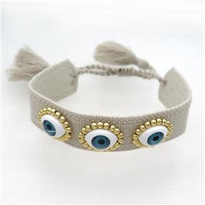 Gray Fabric Bracelet Evil Eye Adjustable, approx 16-20mm, 20mm, 20-24cm length