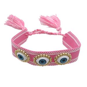 Pink Fabric Bracelet Evil Eye Adjustable, approx 16-20mm, 20mm, 20-24cm length