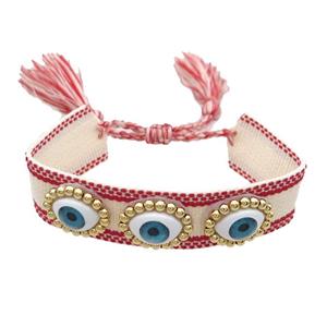 White Fabric Bracelet Evil Eye Adjustable, approx 16-20mm, 20mm, 20-24cm length