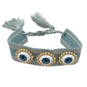 Grayblue Fabric Bracelet Evil Eye Adjustable, approx 16-20mm, 20mm, 20-24cm length