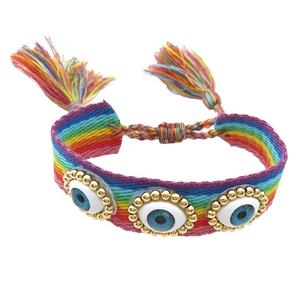 Rainbow Fabric Bracelet Evil Eye Adjustable, approx 16-20mm, 20mm, 20-24cm length