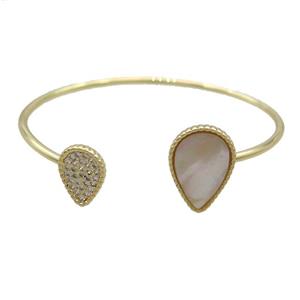 Copper Bangle Pave Pearlized Shell Gold Plated, approx 10-14mm, 13-18mm, 50-60mm dia