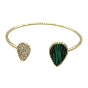 Copper Bangle Pave Malachite Gold Plated, approx 10-14mm, 13-18mm, 50-60mm dia