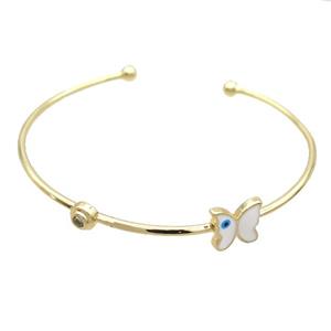 Copper Bangle Butterfly White Enamel Gold Plated, approx 10mm, 55-65mm dia