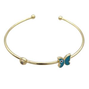 Copper Bangle Butterfly Blue Enamel Gold Plated, approx 10mm, 55-65mm dia