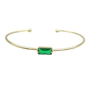 Copper Bangle Pave Green Crystal Glass Gold Plated, approx 5-10mm, 55-65mm dia