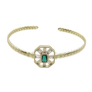 Copper Bangle Pave Green Crystal Glass Gold Plated, approx 14-16mm, 4mm, 50-60mm dia