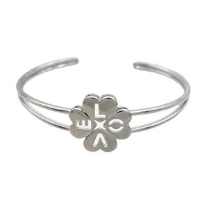 Copper Bangle Clover LOVE Platinum Plated, approx 20mm, 50-60mm dia