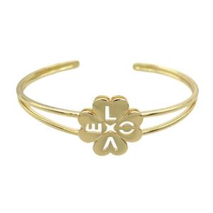 Copper Bangle Clover LOVE Gold Plated, approx 20mm, 50-60mm dia