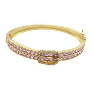 Copper Bangle Pave Pink Crystal Glass Gold Plated, approx 13-17mm, 8.5mm, 50-60mm dia