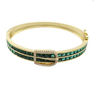 Copper Bangle Pave Green Crystal Glass Gold Plated, approx 13-17mm, 8.5mm, 50-60mm dia