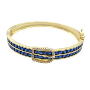 Copper Bangle Pave Blue Crystal Glass Gold Plated, approx 13-17mm, 8.5mm, 50-60mm dia