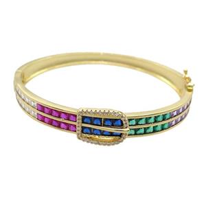 Copper Bangle Pave Multicolor Crystal Glass Gold Plated, approx 13-17mm, 8.5mm, 50-60mm dia